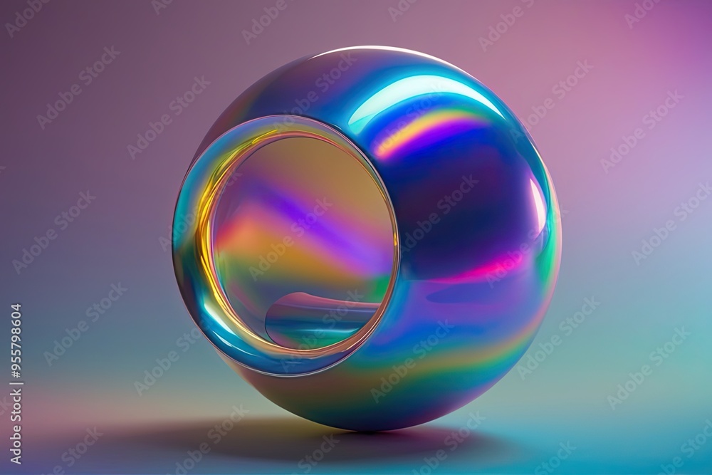 Poster futuristic 3d render of iridescent abstract shape with colorful gradient effects
