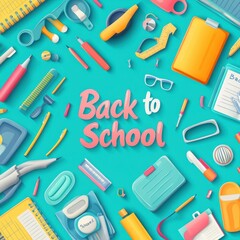 Colorful Illustration of School Supplies with Back to School Text