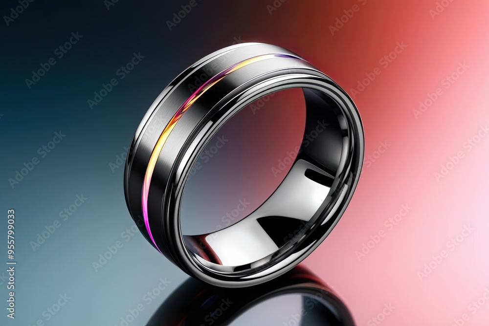Poster dynamic three-dimensional titanium metallic ring featuring pulsating liquid metal design