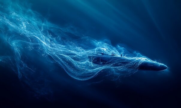 Fluid Dynamics Visualization of Submarine Movement Showing Flow and Turbulence