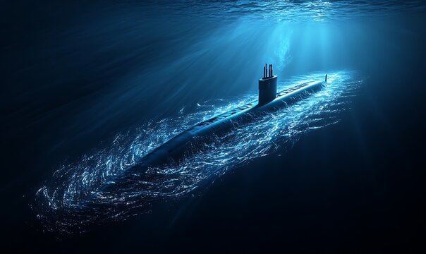 Fluid Dynamics Visualization of Submarine Movement Showing Flow and Turbulence