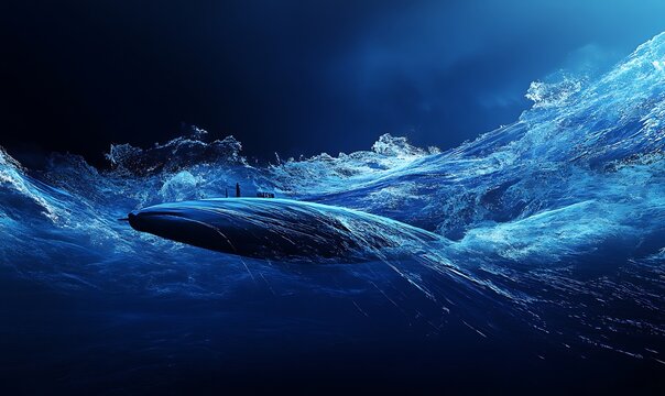 Fluid Dynamics Visualization of Submarine Movement Showing Flow and Turbulence