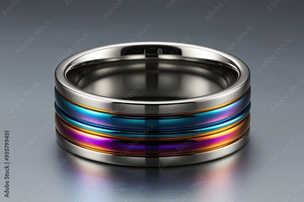 Poster dynamic 3d titanium metallic ring with pulsating liquid metal design