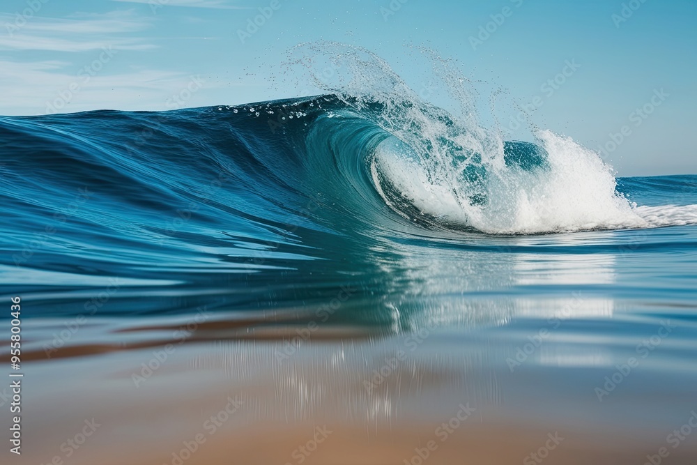 Poster elegant ocean wave with bubbles splashing on pristine surface