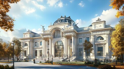 Fototapeta premium Opulent banquet hall with grand architectural features and stylish interior design