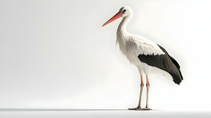 Fototapeta premium A majestic stork standing gracefully against a white background, capturing the elegance and beauty of nature.