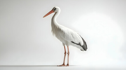 Fototapeta premium A majestic white stork stands gracefully against a minimalistic background, showcasing its elegant features and stunning plumage.