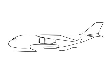 Continuous one line drawing air plane concept. Doodle vector illustration.	