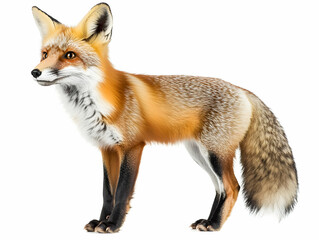 Fototapeta premium A realistic depiction of a fox showcasing its vibrant orange fur and distinctive features in a natural pose.