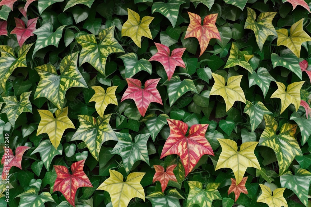 Poster 3d rendering of colorful variegated hedera helix ivy with rich textures and lush greenery