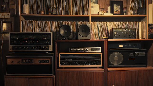 jazz radio station setup with vintage equipment and vinyl records, bringing a touch of nostalgia and timeless music to life.