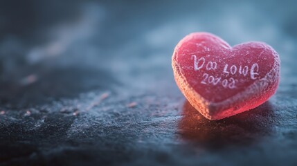 Fototapeta premium heart-shaped piece of candy with a romantic message written on it.