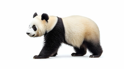 Obraz premium A cute panda walking gracefully, showcasing its distinctive black and white fur. Perfect for wildlife and nature themes.