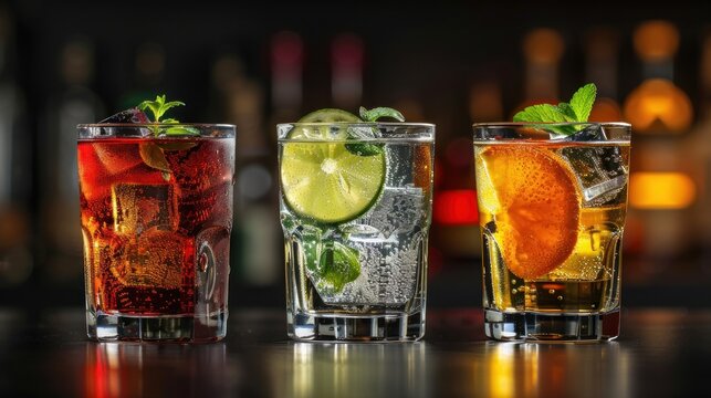 Highball glasses are often chosen for mixed drinks like whiskey soda or gin tonic