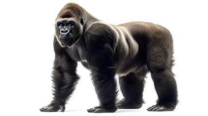 Naklejka premium A majestic gorilla stands confidently, showcasing its strength and grace, embodying the beauty of wildlife in a stunning pose.
