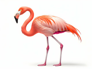 Obraz premium A vibrant flamingo silhouette showcasing its iconic pink plumage and graceful posture against a clean white background.
