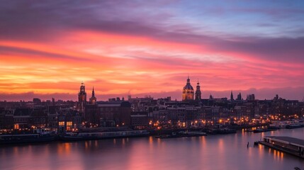 Fototapeta premium Stunning Sunset Over Cityscape