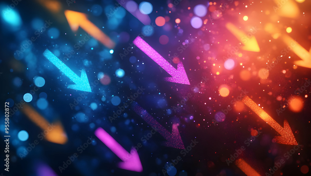 Poster abstract arrows in vibrant colors create a dynamic background with a bokeh effect, perfect for moder