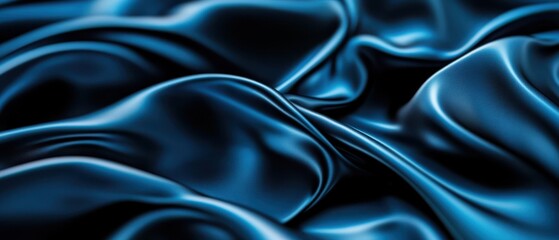 Fototapeta premium A close-up of luxurious blue silk fabric, showcasing its smooth texture and elegant folds.