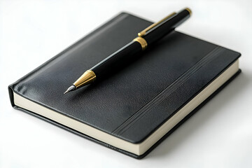 Naklejka premium A sleek black notebook and a stylish pen, perfect for writing notes and ideas in a professional setting.