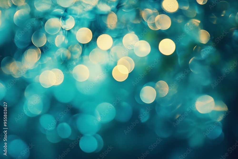 Poster abstract background with shimmering blue and gold bokeh lights creating a dreamy atmosphere in a sof