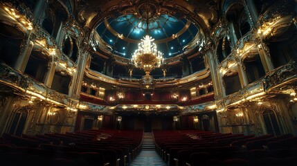 Elegant theater design with grand architecture and artistic stage features