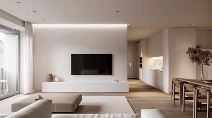 Modern Minimalist Living Room with Neutral Tones and Contemporary Furniture Design