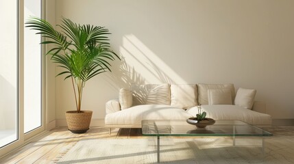 Modern Minimalist Living Room with Natural Light and Indoor Plant in Cozy Home Interior