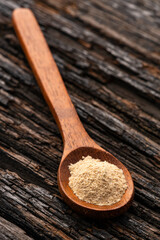Peruvian organic maca powder - Lepidium meyenii in the spoon