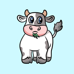 cow eating grass cartoon vector illustration