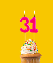 Number 31, Pink birthday candle - Cupcake birthday.