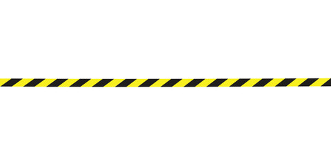 Warning tape with yellow and black diagonal stripes. Warn stop seamless line. Yellow and black caution tape border.