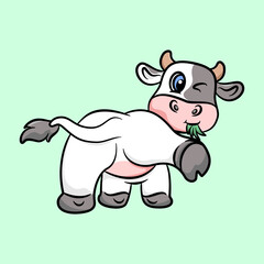 cow eating grass cartoon vector illustration