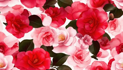 Obraz premium A vibrant array of blooming roses in shades of red and pink, creating a stunning floral display for any design project.