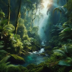 Fototapeta premium Beautiful deep tropical jungles of Southeast Asia in august dense foliage