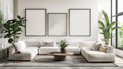 Mockup Frame in Modern Living Room, 3D Render