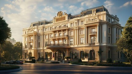 Obraz premium Luxurious hotel building design with elegant architecture and sophisticated interiors