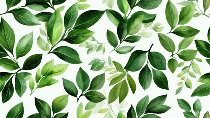 Fototapeta premium A vibrant pattern of lush green leaves, perfect for nature themes, backgrounds, or botanical illustrations.