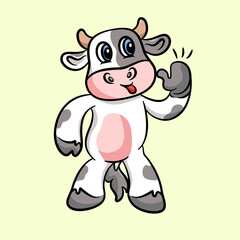 cute cow mocking pose cartoon illustration vector