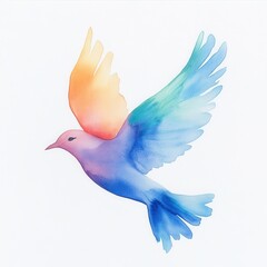 Fototapeta premium A vibrant watercolor illustration of a bird in flight, showcasing colorful wings and a serene, artistic design.