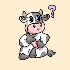 cartoon vector Cute Cow Thinking 