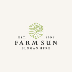 Farm sun logo vector hipster vintage icon illustration