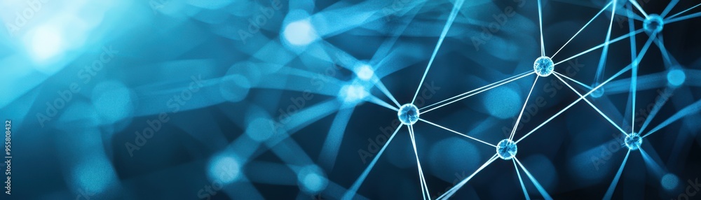 Poster abstract network connections in blue tones showcasing digital technology and data interactions for i