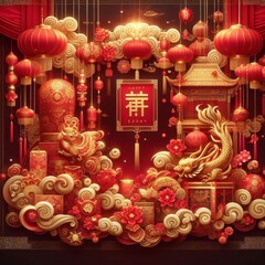 Chinese New Year Festive Wallpaper Background with Red and Gold Accents