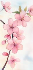 Fototapeta premium Beautiful pink cherry blossoms against a soft, pastel background, symbolizing spring and renewal.