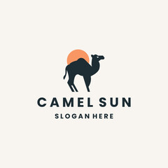 Camel sun logo template vector illustration design