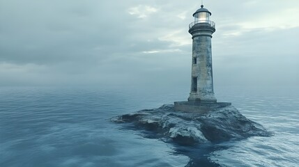 Old Wooden Lighthouse on Rocky Coast.