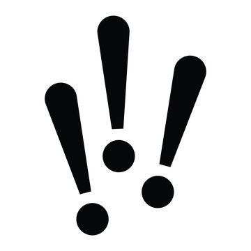 Exclamation mark vector icon. Three exclamation points sign. Isolated on white background.