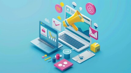 Obraz premium Online sales concept of digital marketing, ad, product ads, promotion of products or services through digital tools. Online advertising concept Internet advertising digital marketing Social media