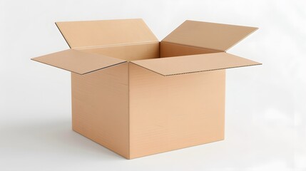 An Open Blank Cardboard Box with Flaps Folded Back, isolated on white. 